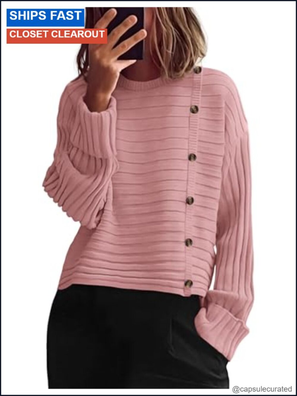 PRETTYGARDEN Asymmetric Button Long Sleeve Knit Sweater Women's Pullover